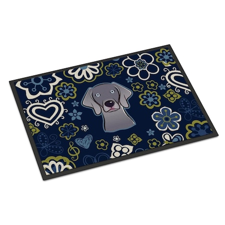 Carolines Treasures 18 x 27 in. Blue Flowers Weimaraner Indoor or Outdoor Mat BB5082MAT